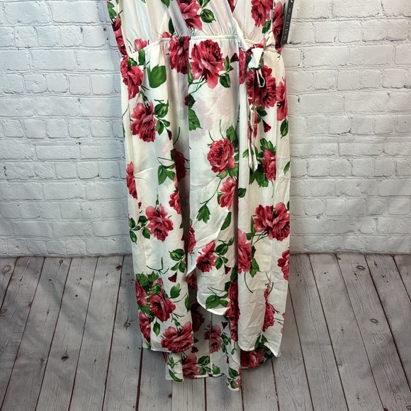 1X 2X 3X Ivory & Red Rose Wrap High Low Maxi Dress Plus Size - Picture 4 of 7